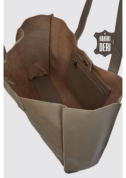 City Tote Hakiki Deri Omuz Çantası Vizon SMR9182 indirimleri