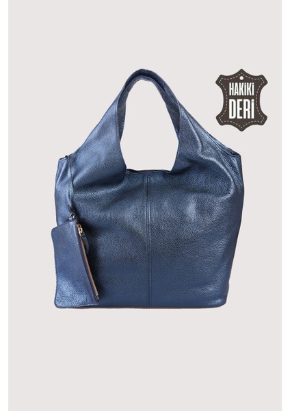 Hakiki Deri Kadın Omuz Çantası Lacivert SMR9199