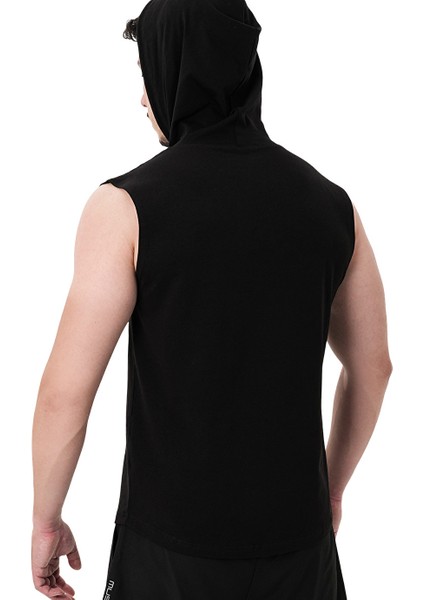 Icon Kapüşonlu Kolsuz T-Shirt Siyah