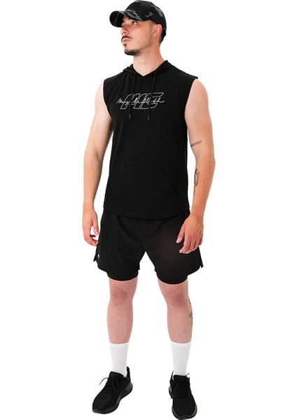 Icon Kapüşonlu Kolsuz T-Shirt Siyah