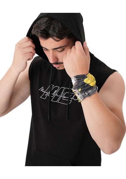 Icon Kapüşonlu Kolsuz T-Shirt Siyah