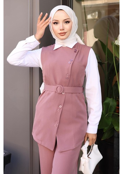 Kemerli Yelek Pantolon Takım Gül Kurusu 19250 fiyatları