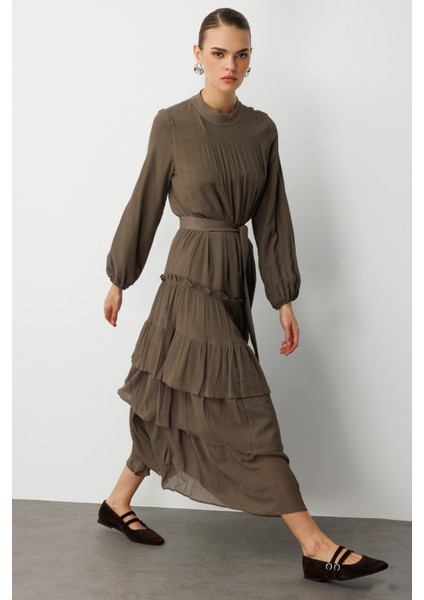 Kat Pileli Maksi Haki Elbise fiyatları