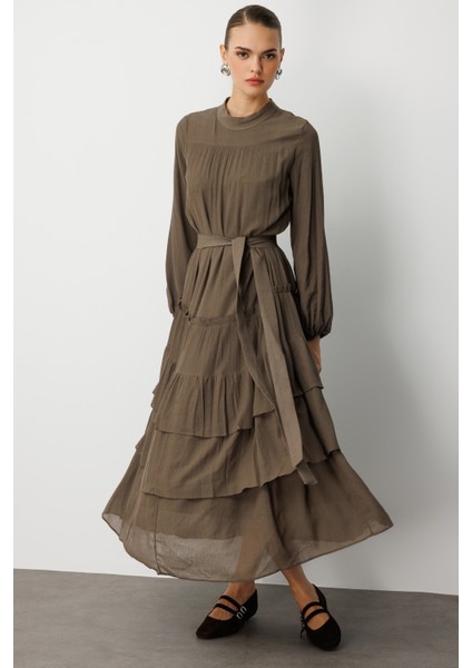 Kat Pileli Maksi Haki Elbise fırsatları