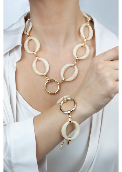 Kemik Görünümlü Büyük Halka Kolye Bileklik Set