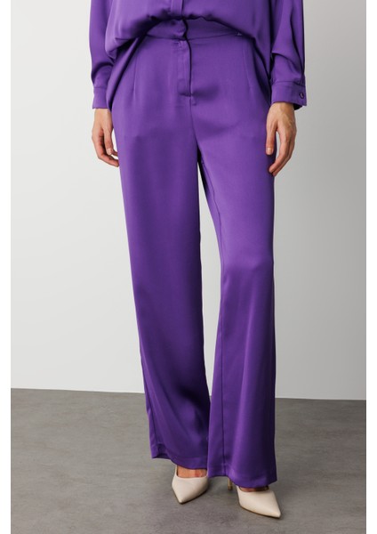 Geniş Paça Mor Saten Şık Pantolon fiyatları
