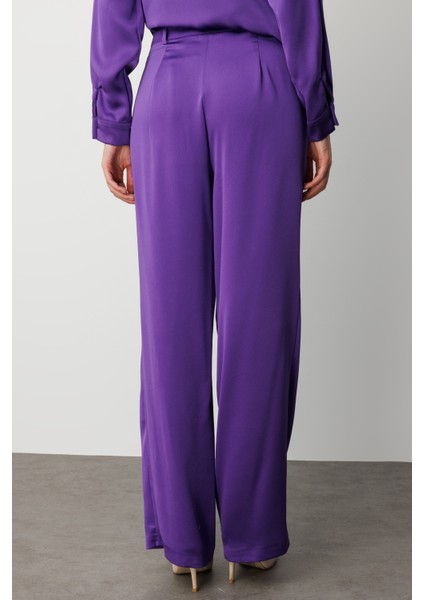 Geniş Paça Mor Saten Şık Pantolon fırsatları