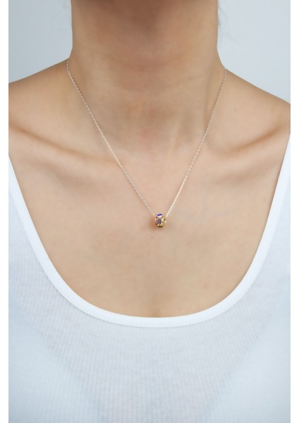 Ince Zincir Renkli Taşlı Uç Detay Kolye