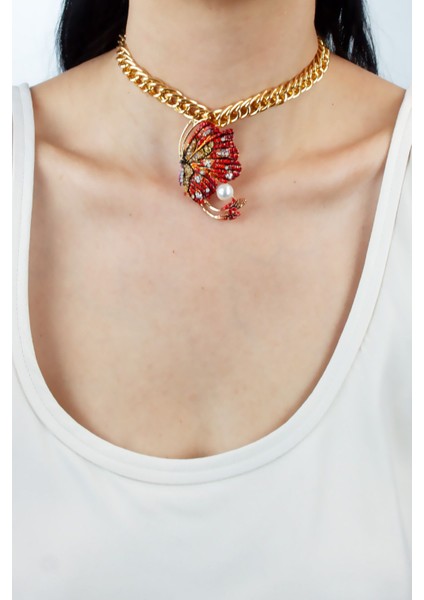 Gold Sarmal Zincir Zirkon Taşlı Kelebek Figür Kolye