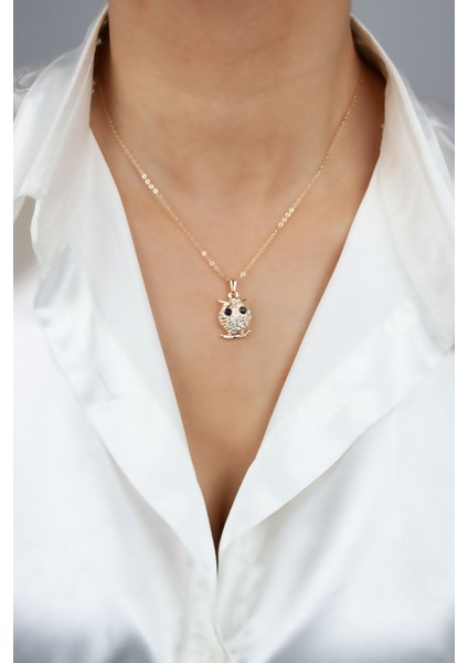 Baykuş Uçlu Gold Kolye