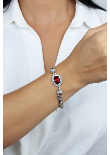 Yakut Görünümlü Zirkon Taşlı Şık Bileklik