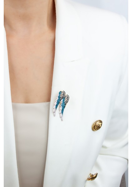 Taşlı Melak Kanat Yaka Broşu