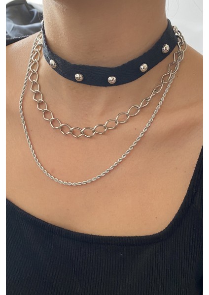 Üç Sıralı Tasma Kolye