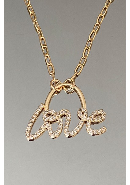 Love Yazılı Zirkon Taşlı Kolye
