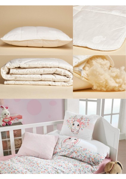 %100 Yün Dolgulu 3'lü Bebek & Çocuk Kreş Uyku Seti – Yorgan + Yastık + Nevresim – Doğal & Organik