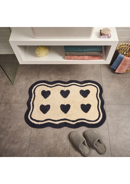 Soft Tufting Herz Banyo Paspası - Ekru - 60X90 cm
