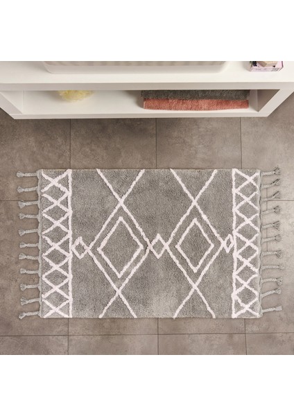 Soft Tufting Çiçekli Banyo Paspası - Gri - 60X90 cm fiyatları