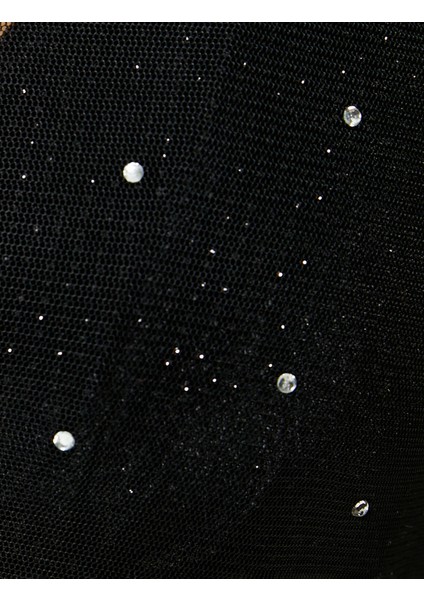 Transparan Tişört Parlak Taşlı Uzun Kollu Bisiklet Yaka