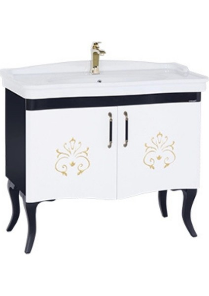Antik 100 cm Lavabo Dolabı Desenli Siyah - Beyaz