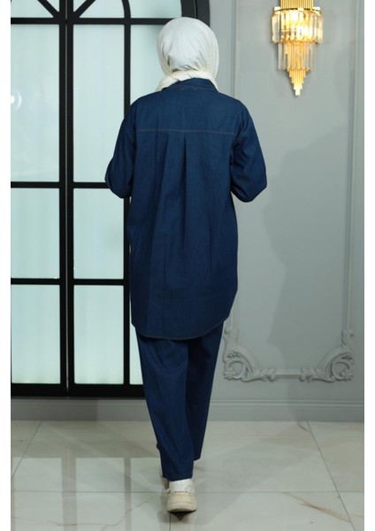 Yakası Taşlı Kot Takım Koyu Mavi MSW19183 fırsatları