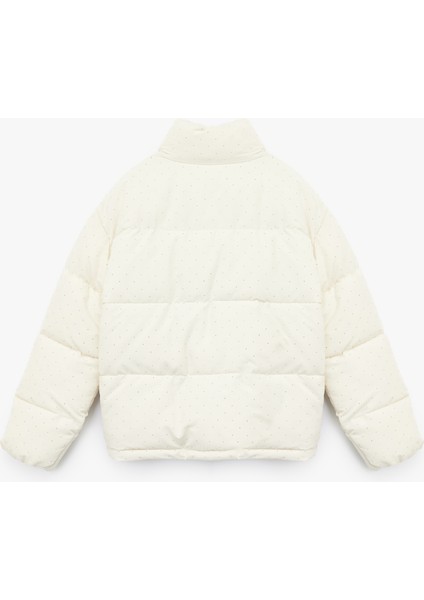 Dik Yaka Fermuarlı Cep Detaylı Taşlı Şişme Mont fiyatları