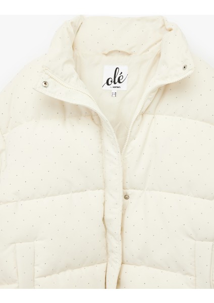 Dik Yaka Fermuarlı Cep Detaylı Taşlı Şişme Mont fırsatları