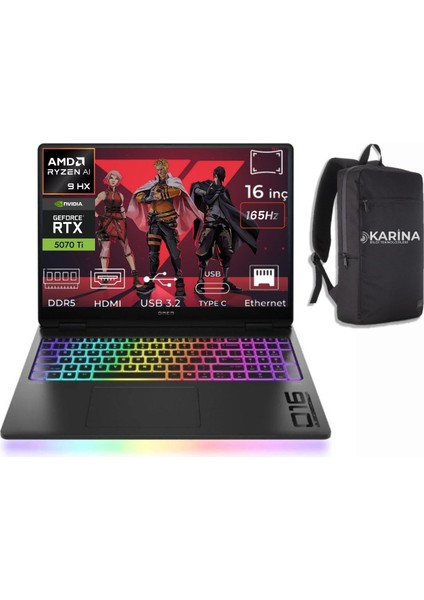 Omen Max 16-AK0005NT Ryzen Aı 9 Hx 375 BQ1Y0EA-K20 48GB 4tb+4tb RTX5070TI Freedos 16" Wuxga Gaming Laptop