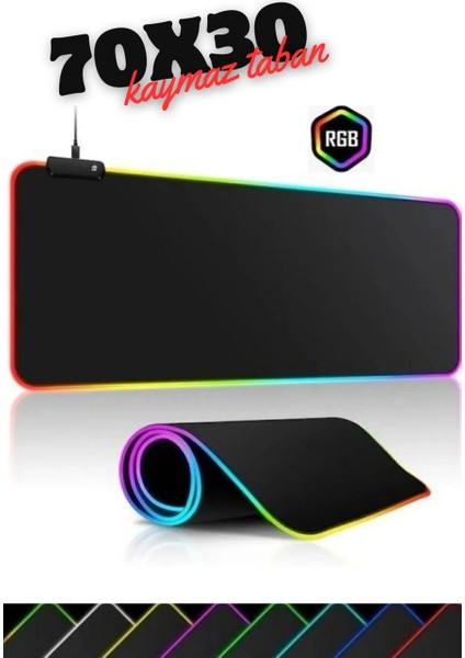 Rgb Mouse Pad LED Işıklı Baskısız Siyah Renk Gaming Mouse Pad 70X30CM