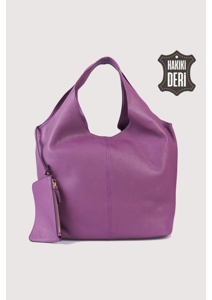 Hakiki Deri Kadın Omuz Çantası Mürdüm SMR9199