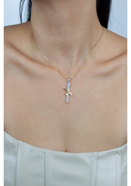 Elif ve Anka Kuş Figürlü Ince Zincir Çelik Kolye