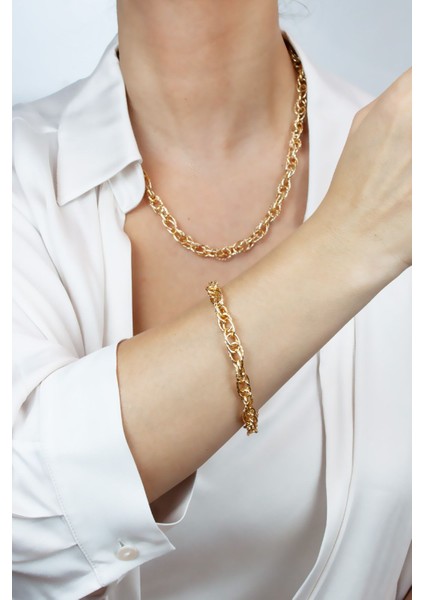 Gold Renk Klasik Kolye Bileklik Set