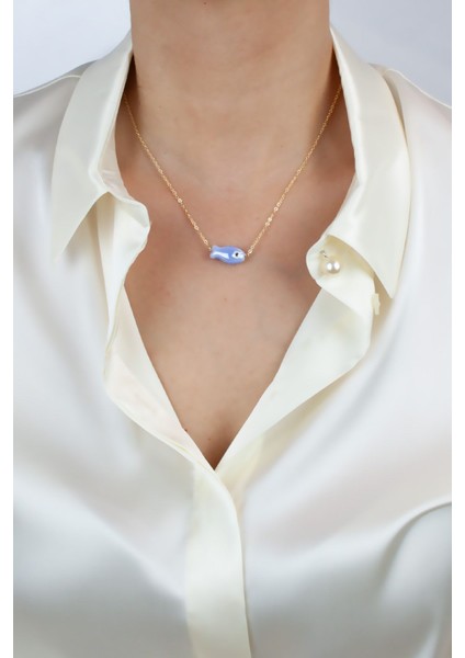 Ince Zincir Murano Balık Figürlü Gold Kolye