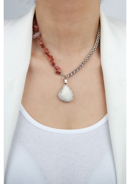 Akik Doğal Taş Kolye Bileklik Set