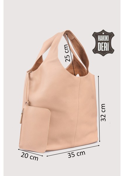 Hakiki Deri Kadın Omuz Çantası Pudra SMR9199 fiyatları