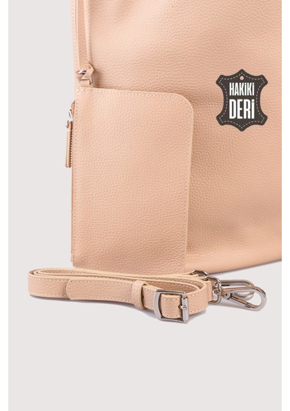 Hakiki Deri Kadın Omuz Çantası Pudra SMR9199 modelleri