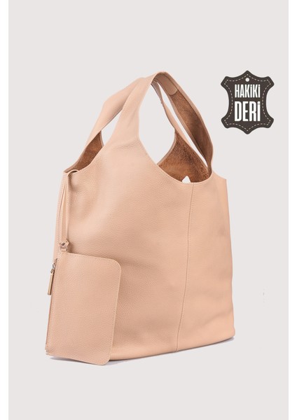 Hakiki Deri Kadın Omuz Çantası Pudra SMR9199 indirimleri