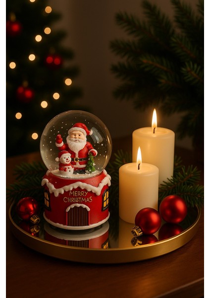 Müzikli Pilli Kardan Adamlı Noel Babalı Sulu Kar Küresi