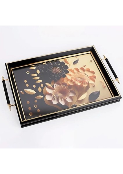 Çiçek Desenli Tepsi 50X31 cm