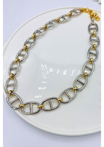 Gold Gümüş Geçmeli Kolye