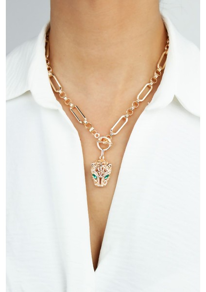 Kaplan Figürlü Tasarım Zincir Kolye