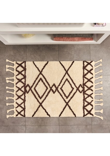 Soft Tufting Çiçekli Banyo Paspası - Ekru - 60X90 cm fiyatları