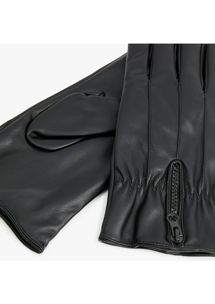 Fermuar Detaylı Suni Deri Eldiven modelleri