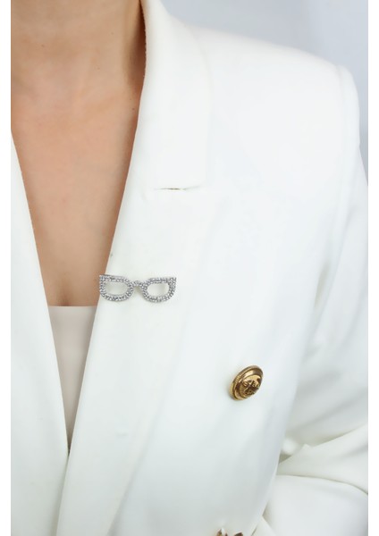 Zirkon Taşlı Gözlük Şeklinde Broş