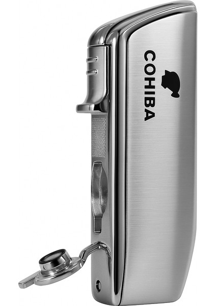 Gümüş 3 Alevli Jet Çakmak – Şık Metal Gövde - Premium Puro Çakmağı modelleri