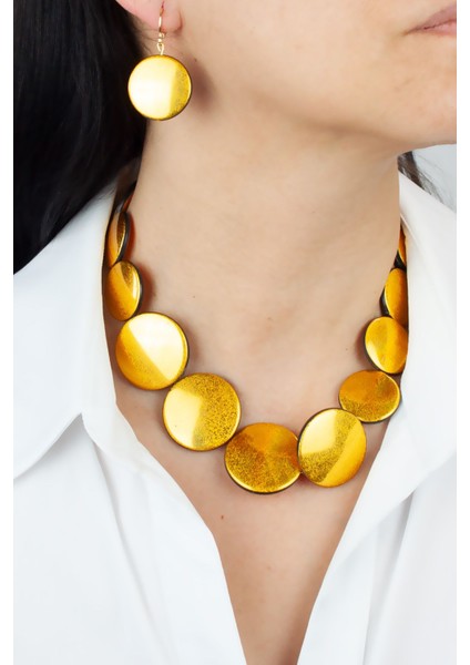 Yuvarlak Tasasrım Simli Kadın Kolye Küpe Set