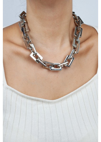 Metalize Kalın Zincir Tasarım Kolye