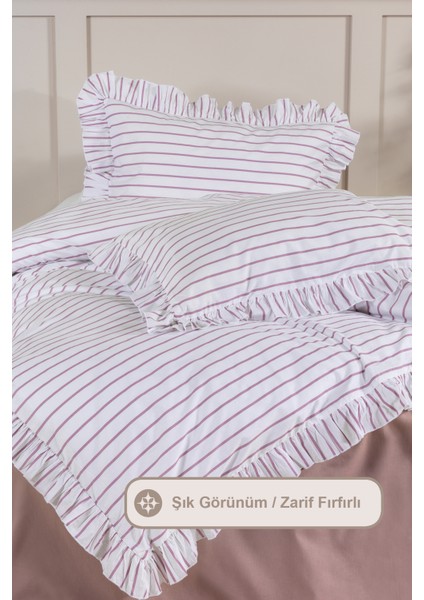 Lara Nevresim Takımı Çift Kişilik Lastikli Çarşaf %100 Pamuk Ranforce Fırfırlı (200X220 Cm) Gülkurusu modelleri