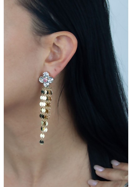 Kristal Taşlı Pul Detay Küpe