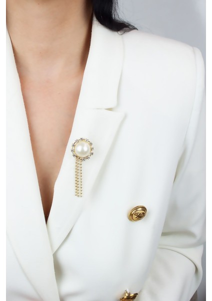 Zirkon Taşlı Inci Yaka Iğnesi