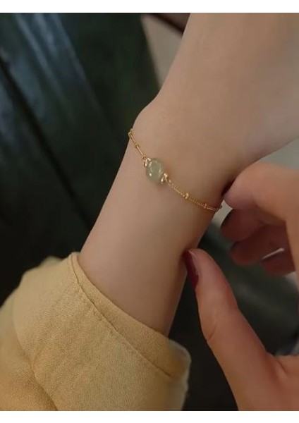 Minimalist Yeşil Taşlı Kolye ve Bileklik Set -Kc Altın Kaplama